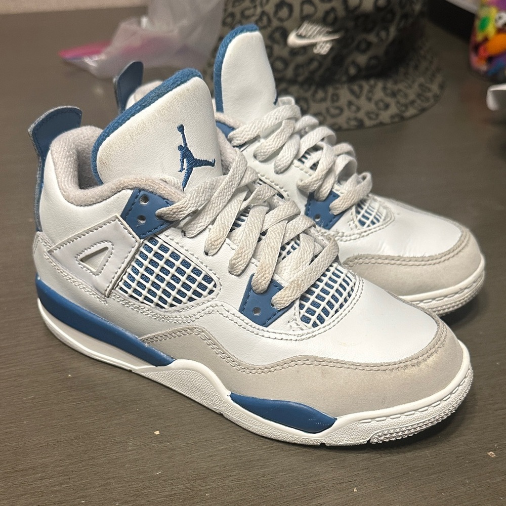 Jordan 4 military blue Kids Sneakers - White and Blue